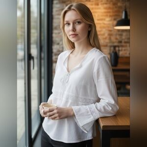 Vintage Feminine Top Dainty CottageWhite Y2K‎ Size Large Lace Milkmaid NWT